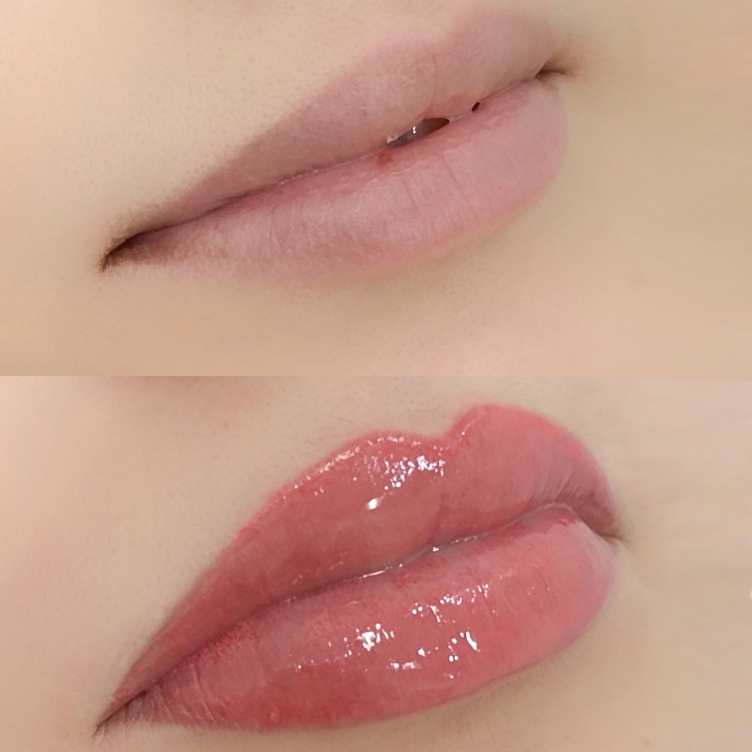 Before and after this barbie pink lip blush!