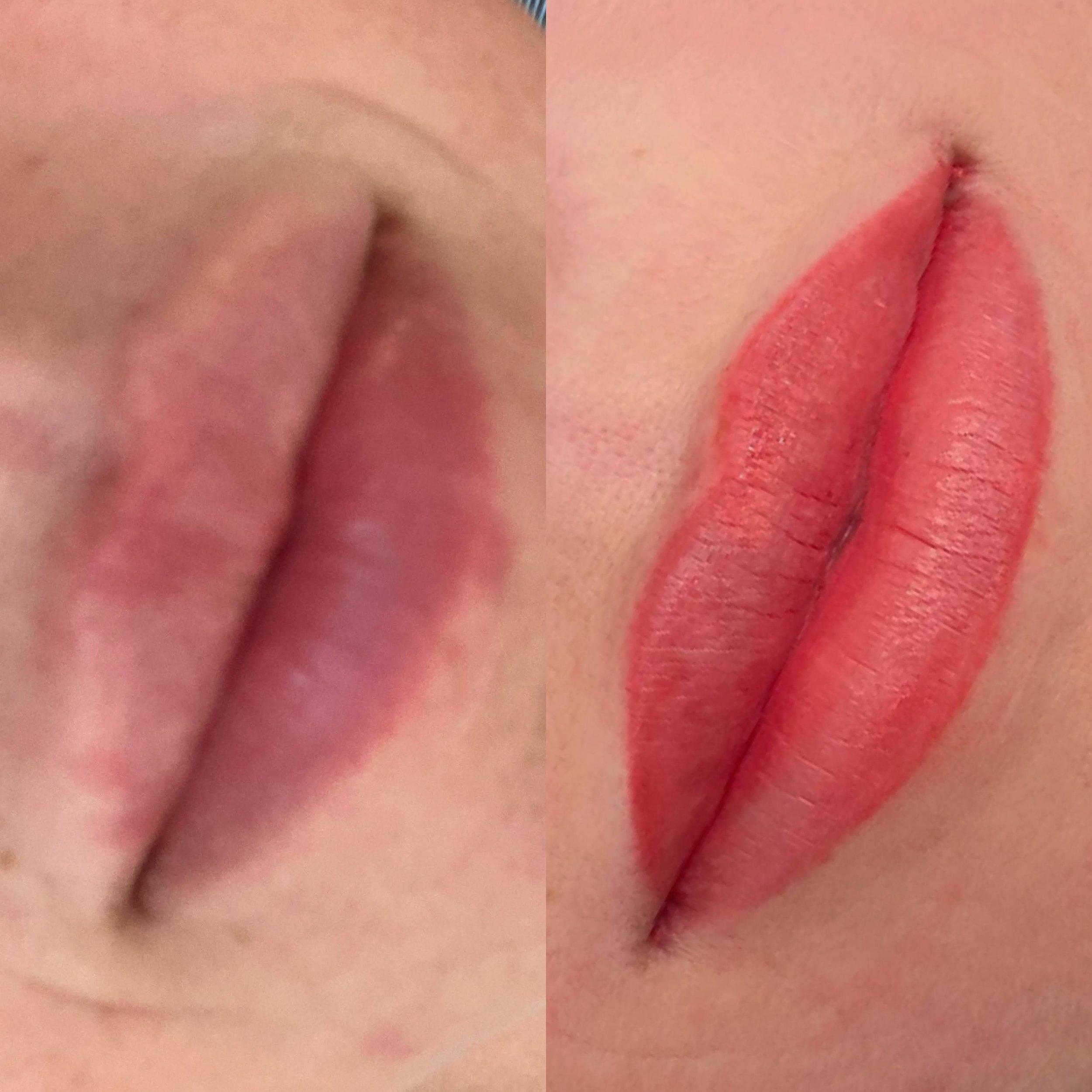 A new lip outline and a brighter color for her lips thanks to lip blush!