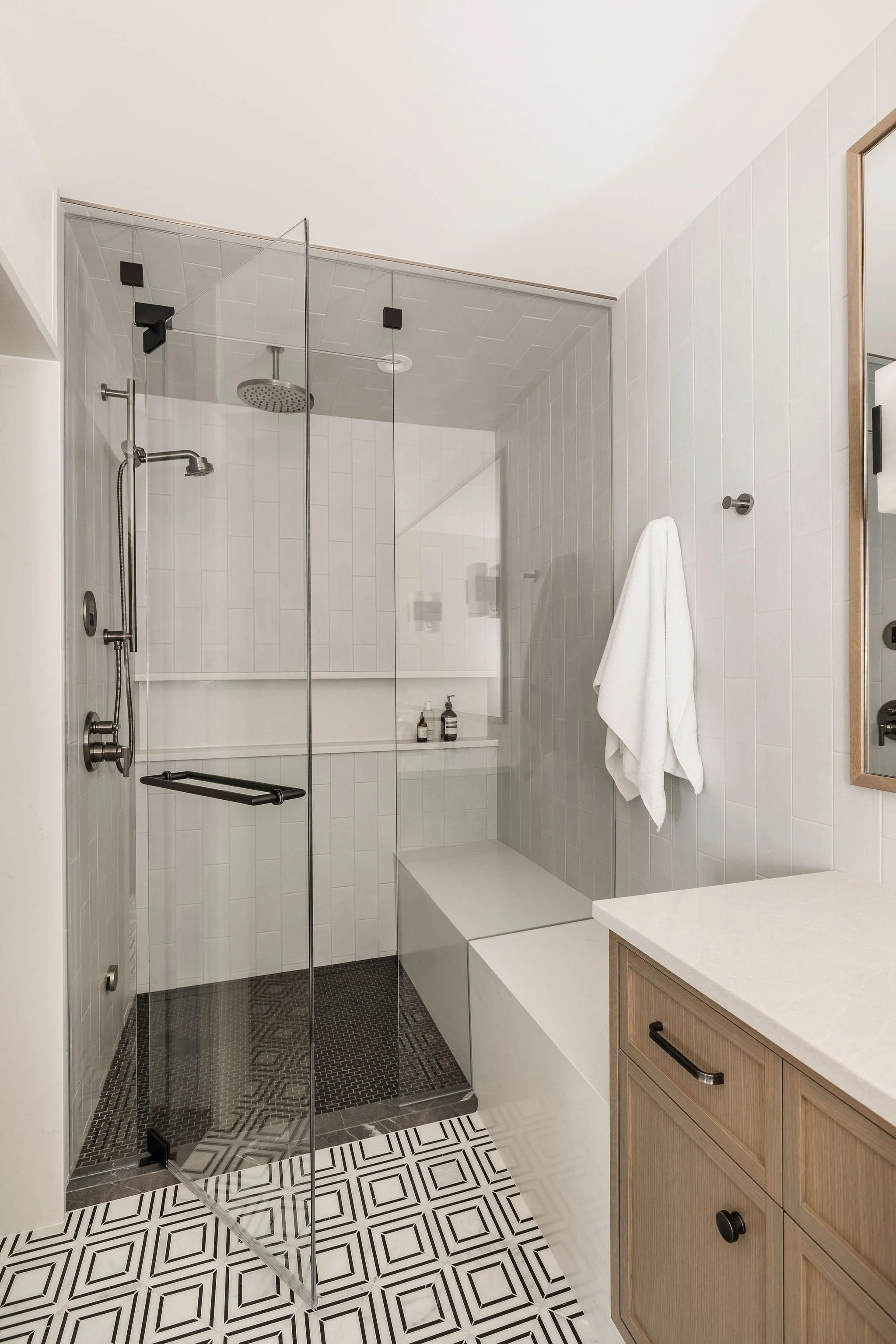  Contemporary Primary Ensuite, Interior Design, Scarboro Bungalow, Calgary Interior Designer Nyla Free Designs, Michelle Johnson Photography. 