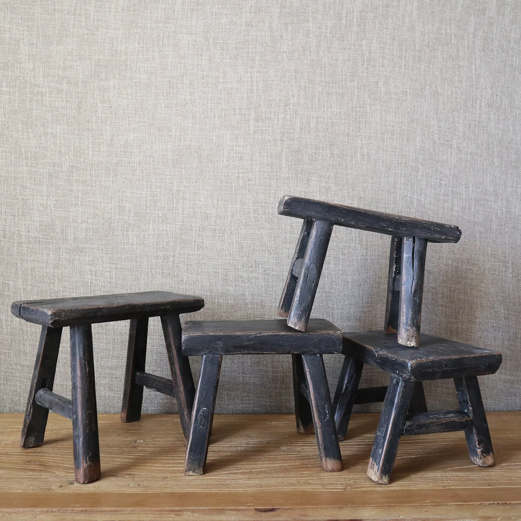 Vintage Tiny Tom Weathered Black Stools