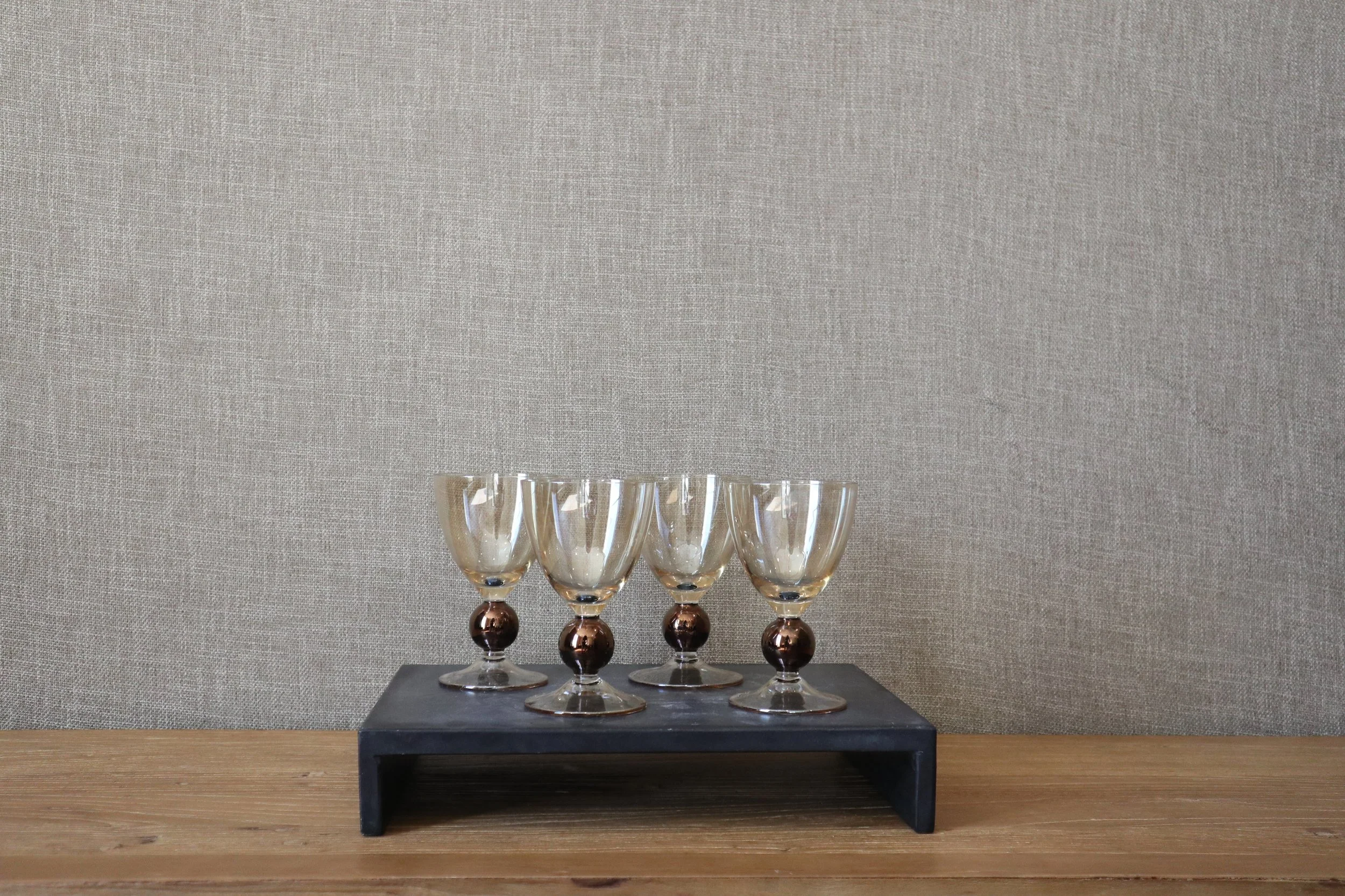 Vintage Crystal Goblets are an ode to the mid-20th century with their ball stem and tinted hue