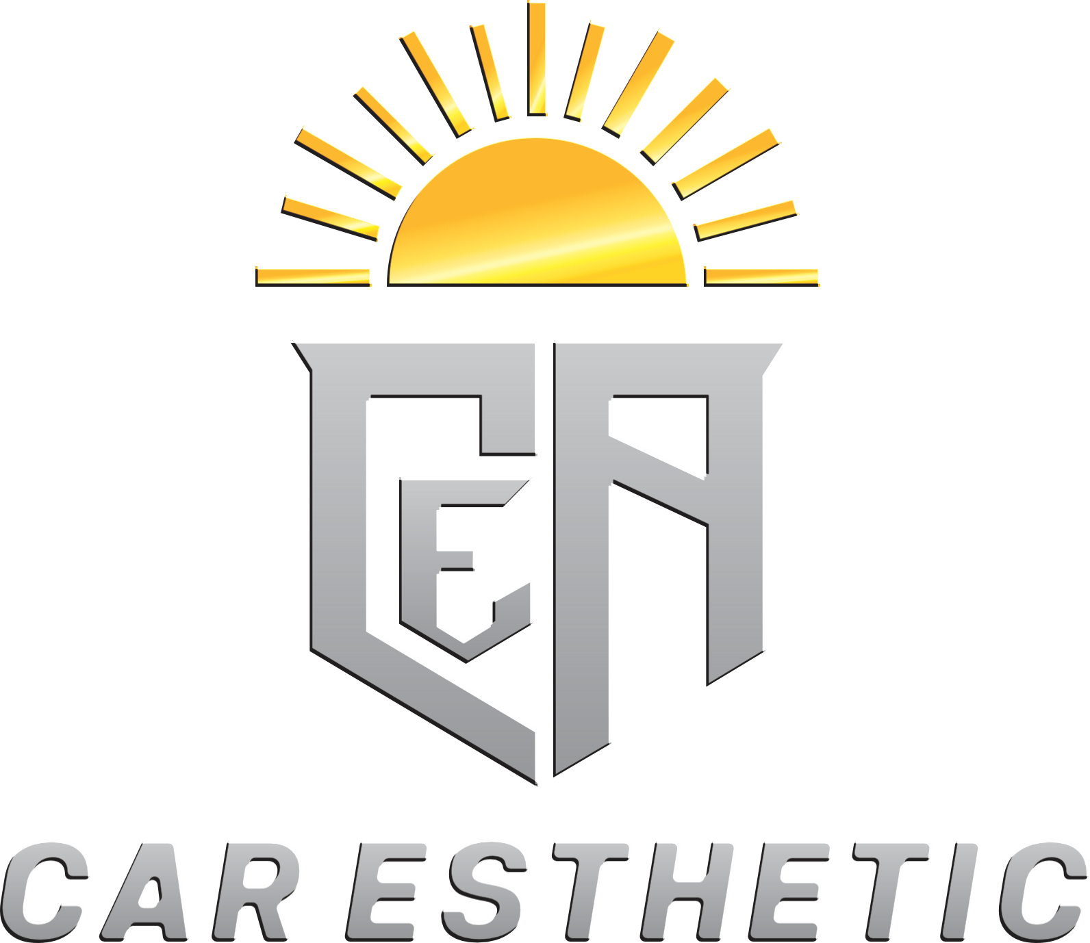 A logo featuring a stylized sun rising behind a geometric structure, with the text "Car ESTHETICS" at the bottom.