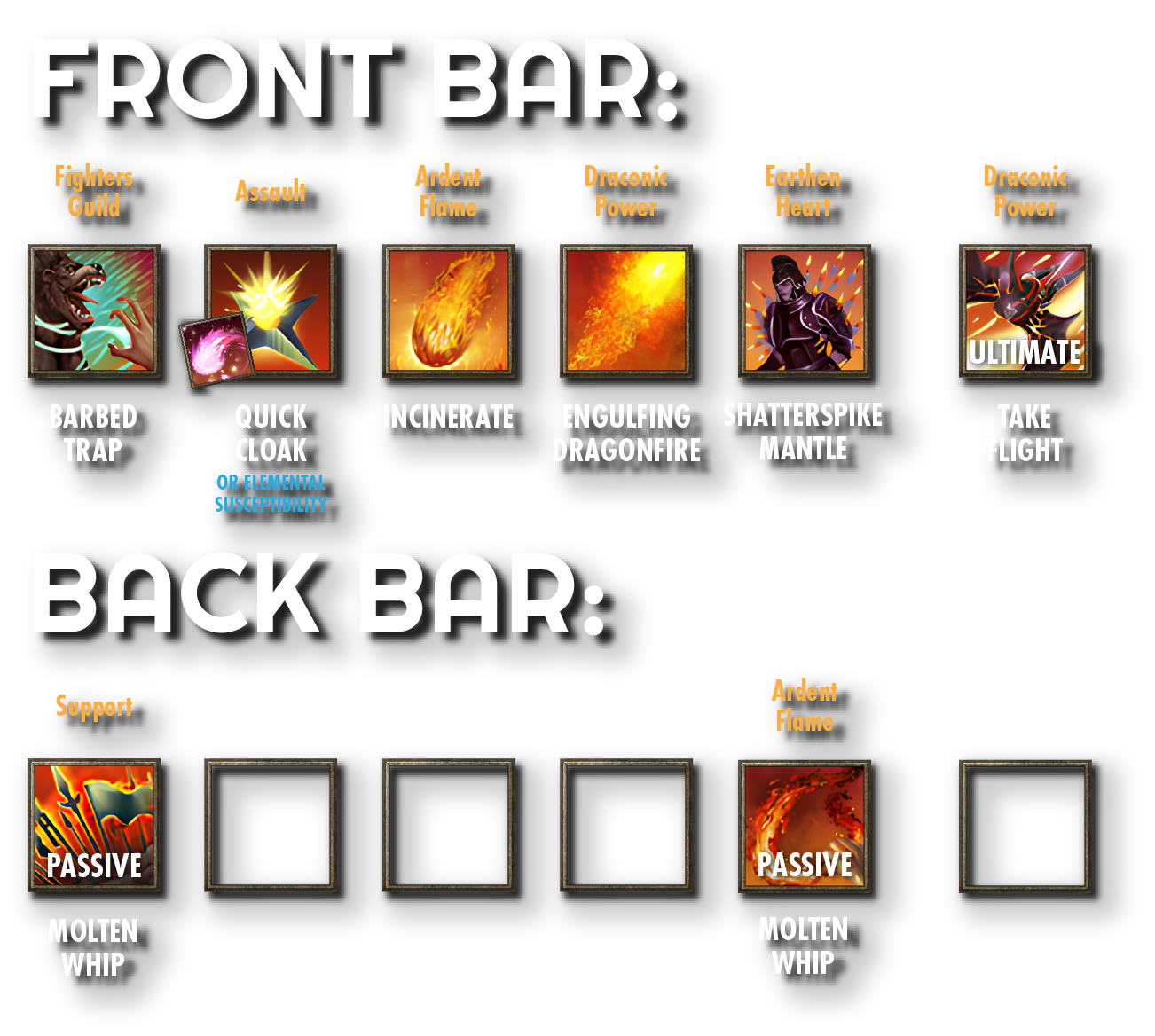 1-Bar Setup for Pale Order - You'll need to run Spell Power Potions or have 1 active skill on the backbar (Igneous Weapons cast once every 60s)