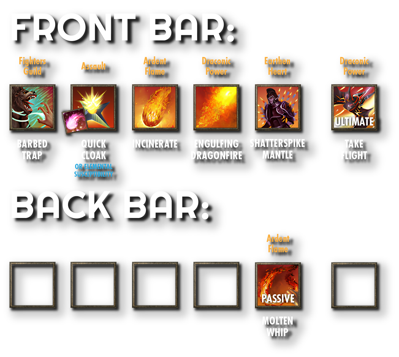 1-Bar Setup for Pale Order - You'll need to run Spell Power Potions or have 1 active skill on the backbar (Igneous Weapons cast once every 60s)