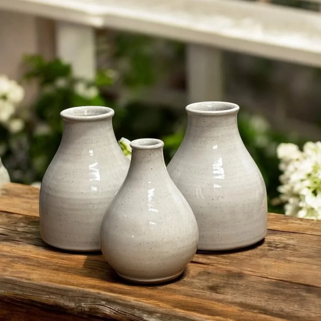 small handmade artisan stoneware bud vase with small bottle vases (Copy)