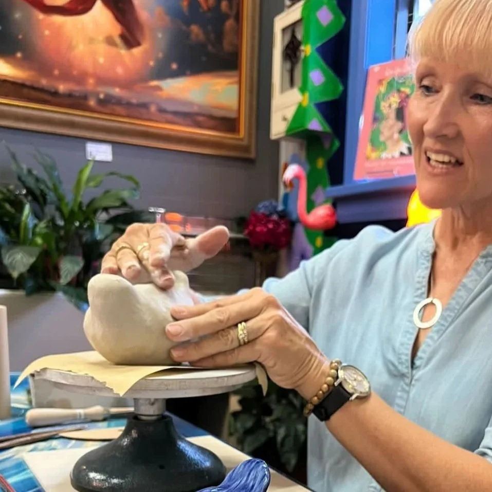 Bird Making Workshop, a 2 hour hand building session creating a clay bird and finishing them with expressive underglaze colour and detail.  $125 per adult, ages 14 and under $80