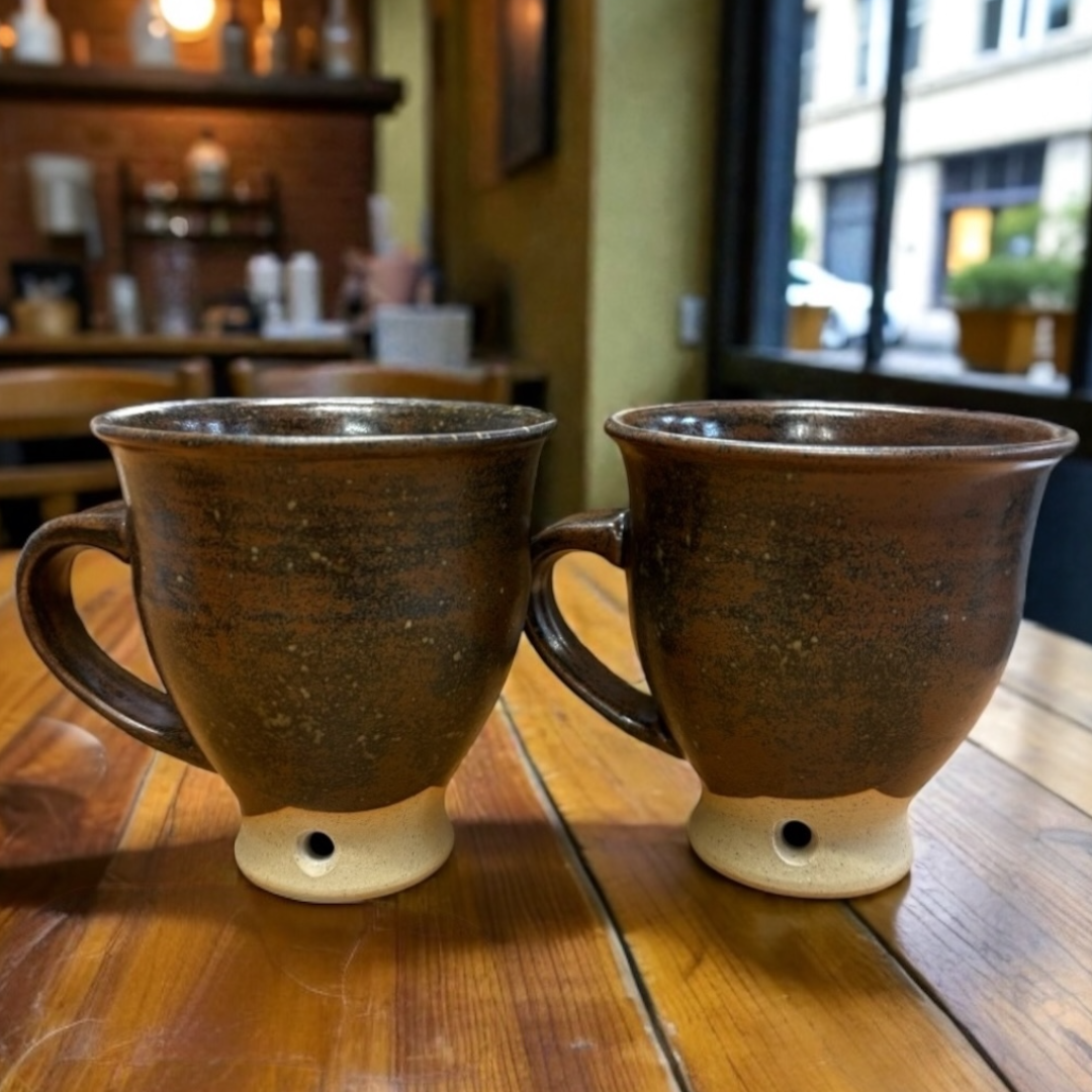 large  handmade artisan stoneware cup with handle