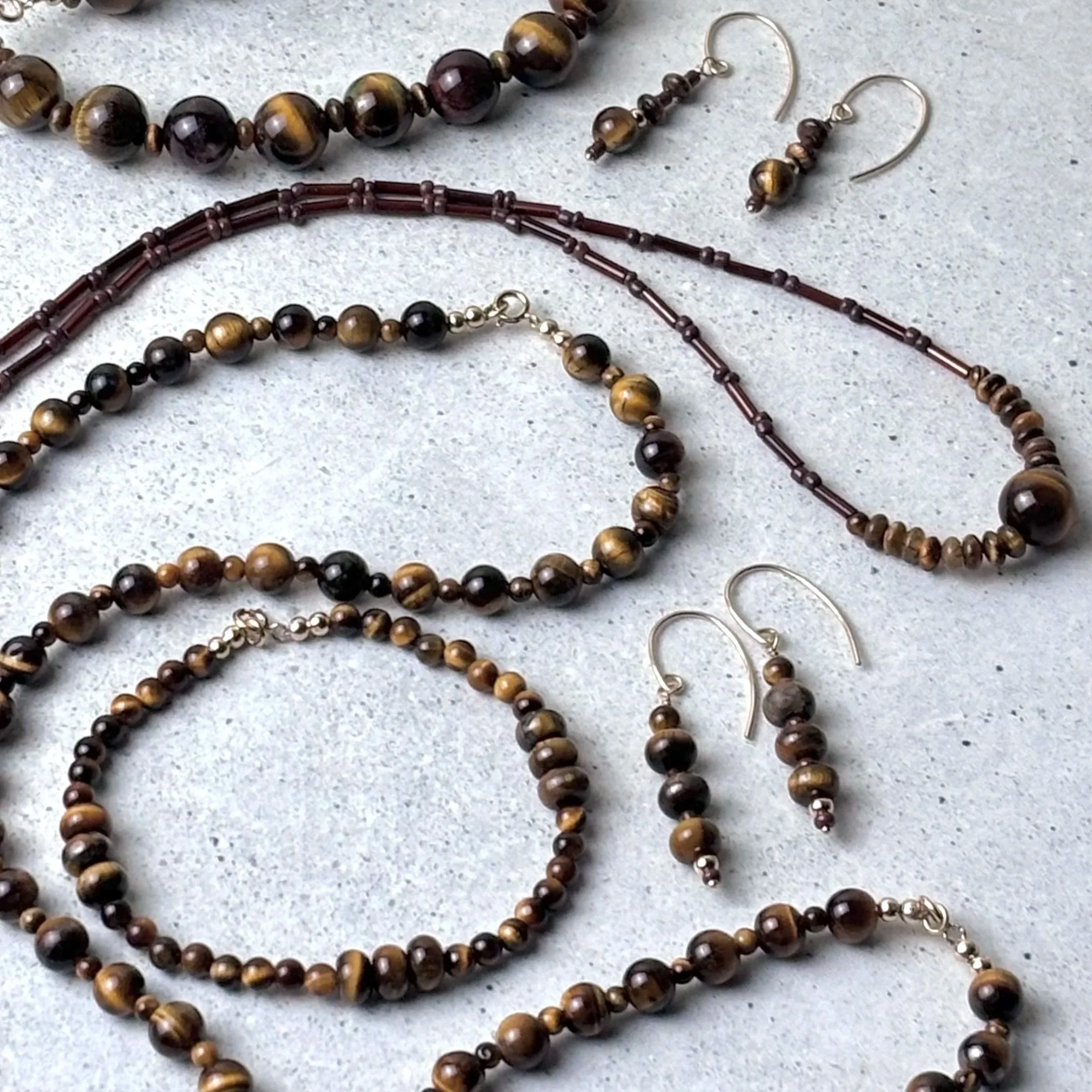 Handmade Grounded necklace and bracelets with tiger eye stones