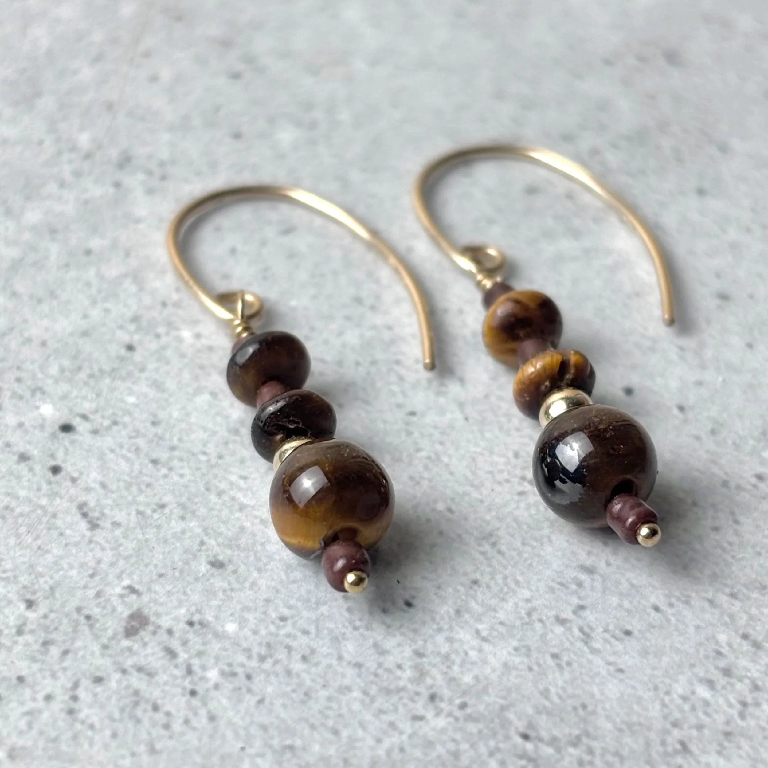 tiger eye anchored earrings with bead details