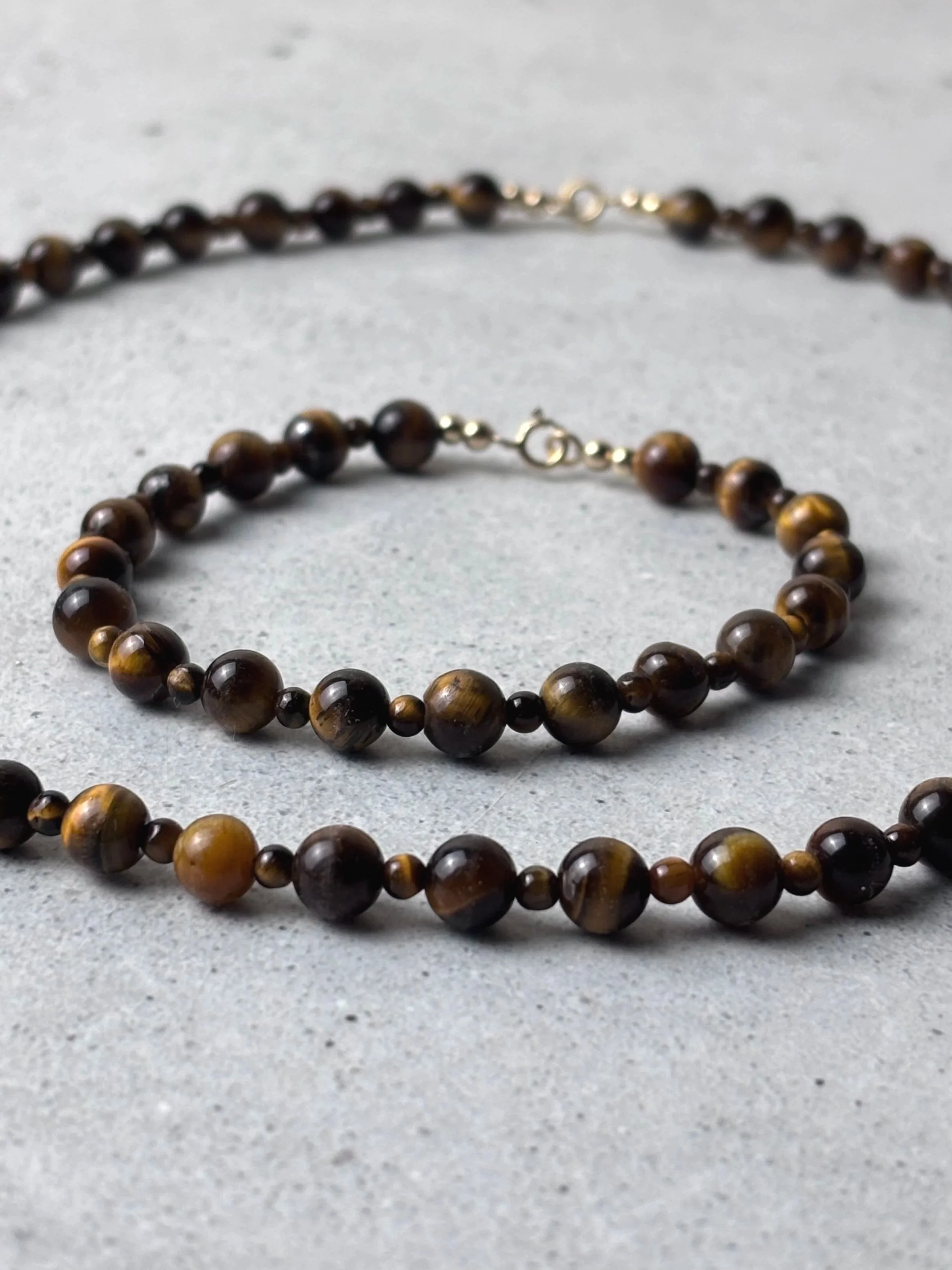 Handmade Grounded necklace and bracelet with tiger eye stones