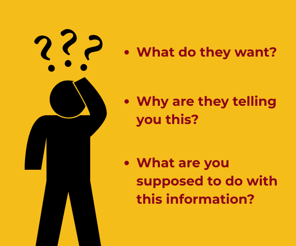 Stick figure image with question marks over head