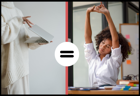 Image of laptop closing and woman stretching