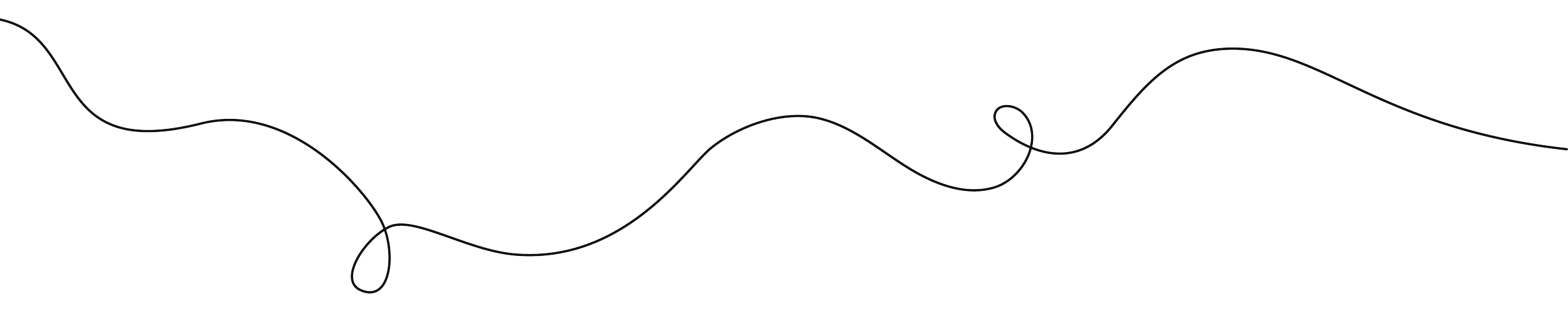 A single white thread line with curves and loops on a black background.