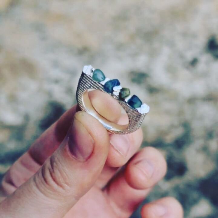 I had to show you this ring one last time before send it to its new home. 

Made using the technique of Cuttle-bone Casting. Australian Sapphires have been cast in place.