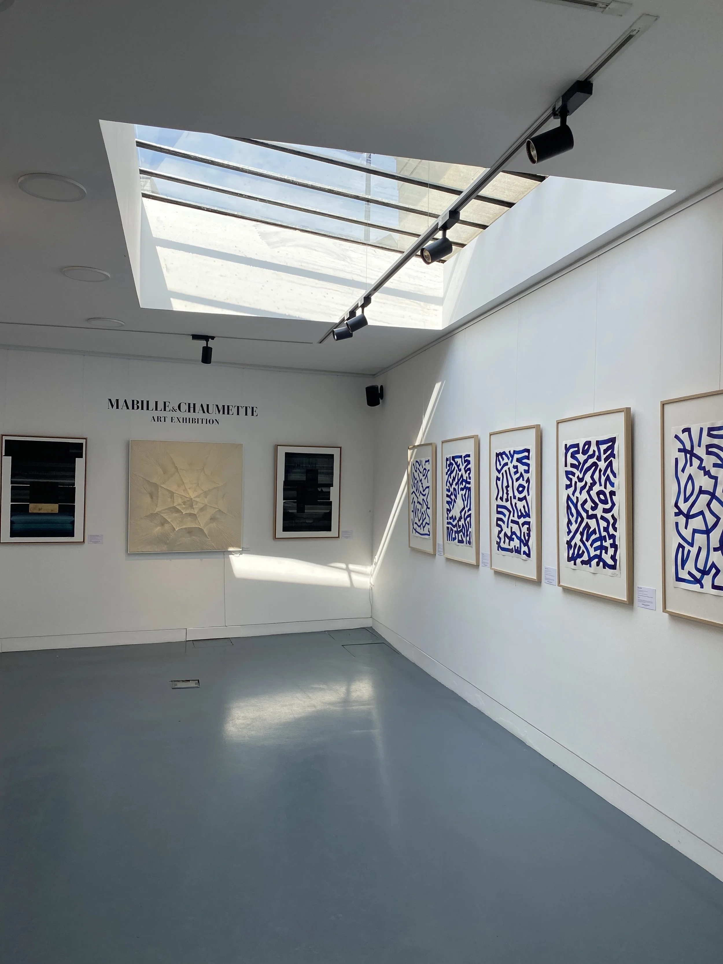 Présentation du travail de Bleg lors d’une exposition, entre peinture contemporaine et fresque murale