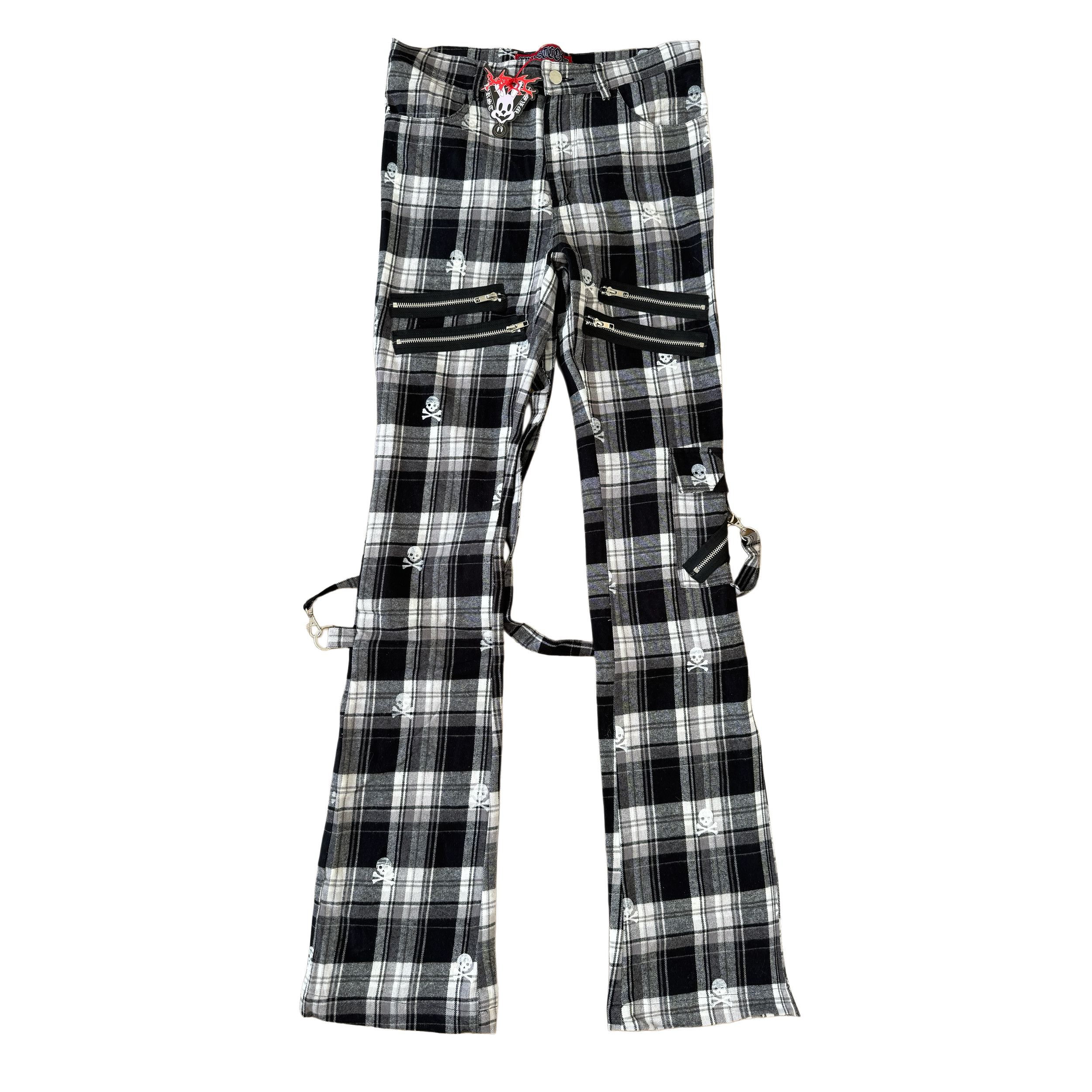 B&W SKULL PLAID BONDAGE PANTS