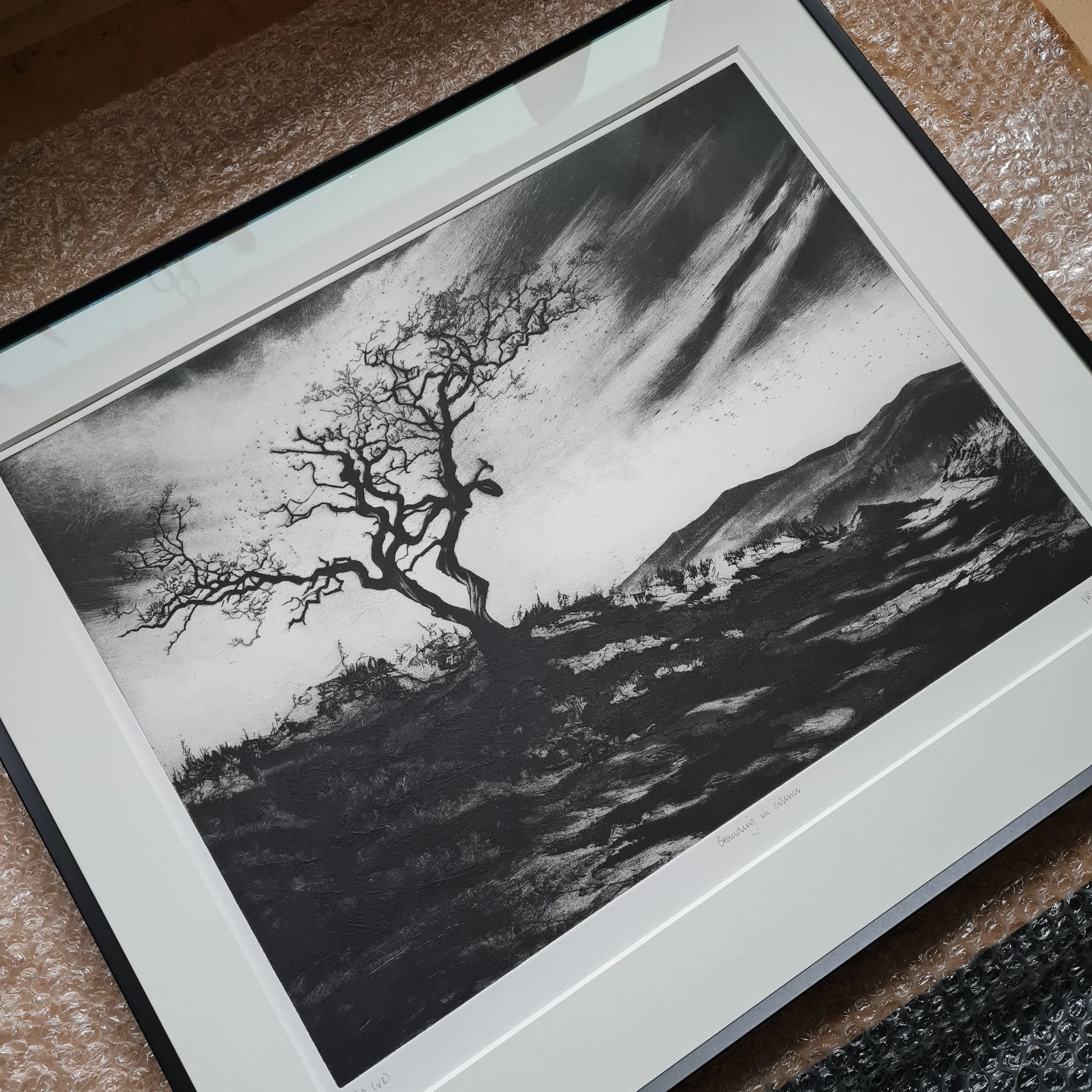 Wendy Rhodes, Ironbridge Fine Arts, Ironbridge Printmakers, 2026 Printmaking Competition, Etching, open submission, Standing in silence