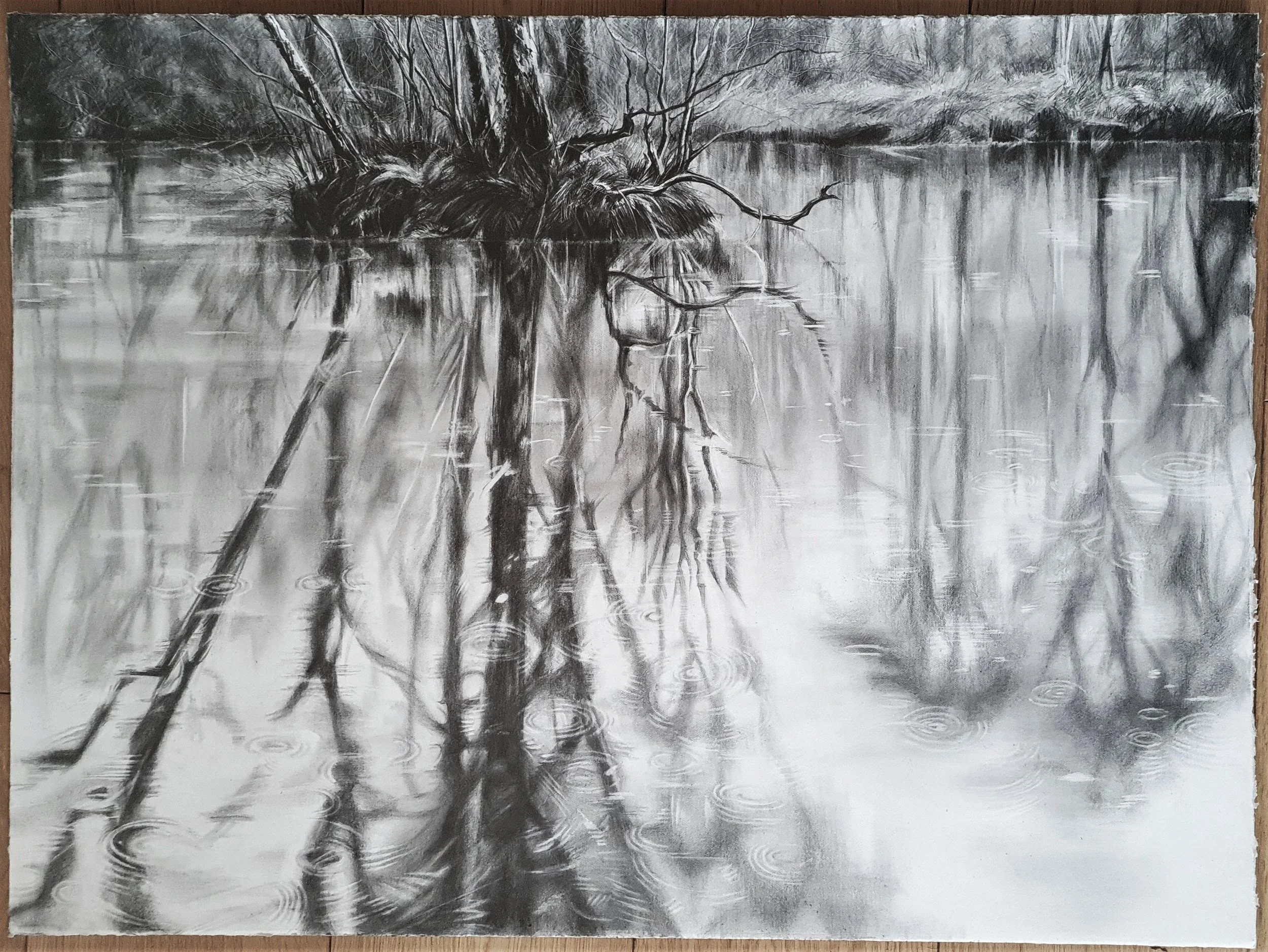 Wendy Rhodes, Drawing, Walk, Place, Monochrome Surface, Reflections water, drawing reflections, Camden Town Group, drawing place, en plein air