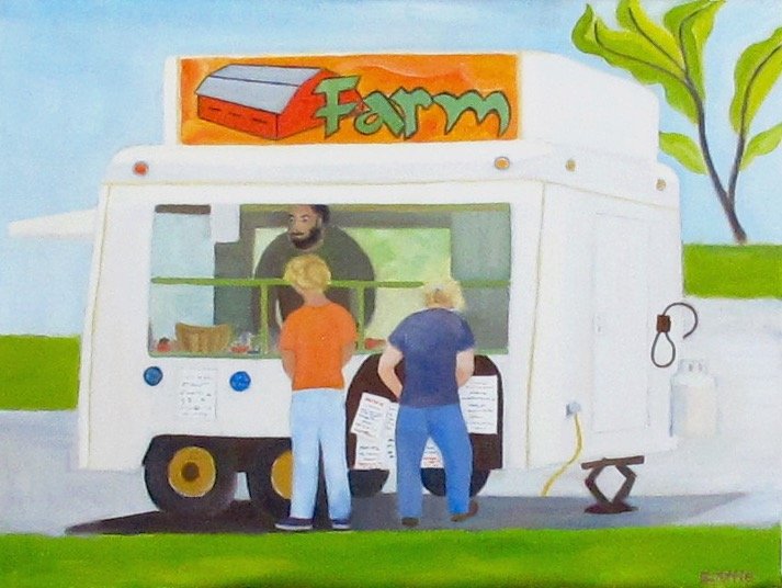 Farm Food Truck, oil on canvas, 12x16, unframed (but with wire for hanging), $350