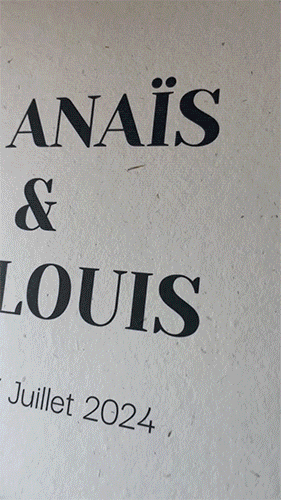 Texte indiquant "ANAÏS & LOUIS Juillet 2024".
