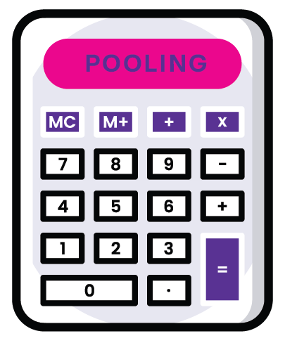 Calculator screen displaying a calculator with buttons for numbers, math operations, meant to represent the RNA BaseCode library pooling calulator.