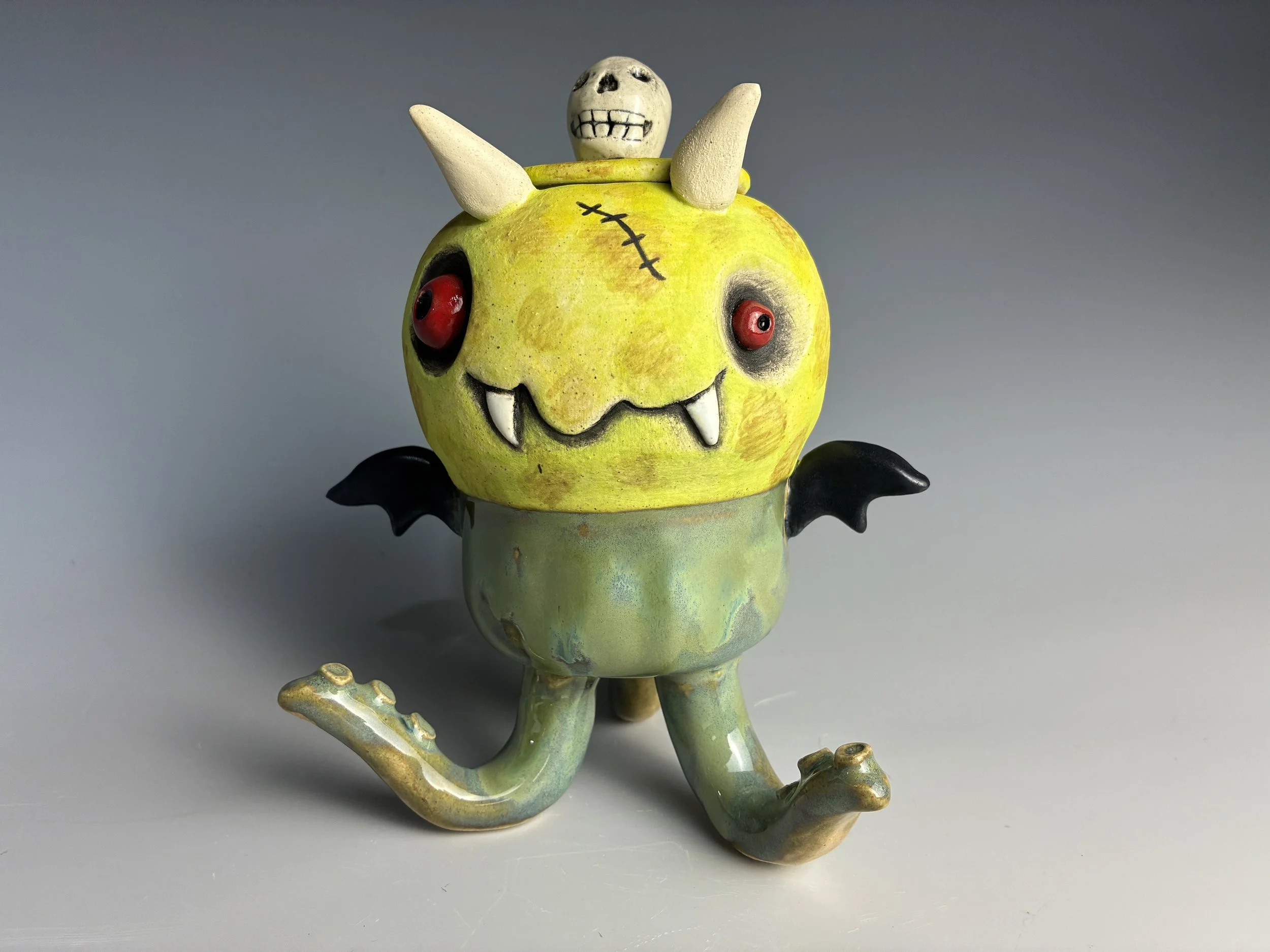 Olive Creepy Crawly Lidded Vessel detail.JPG