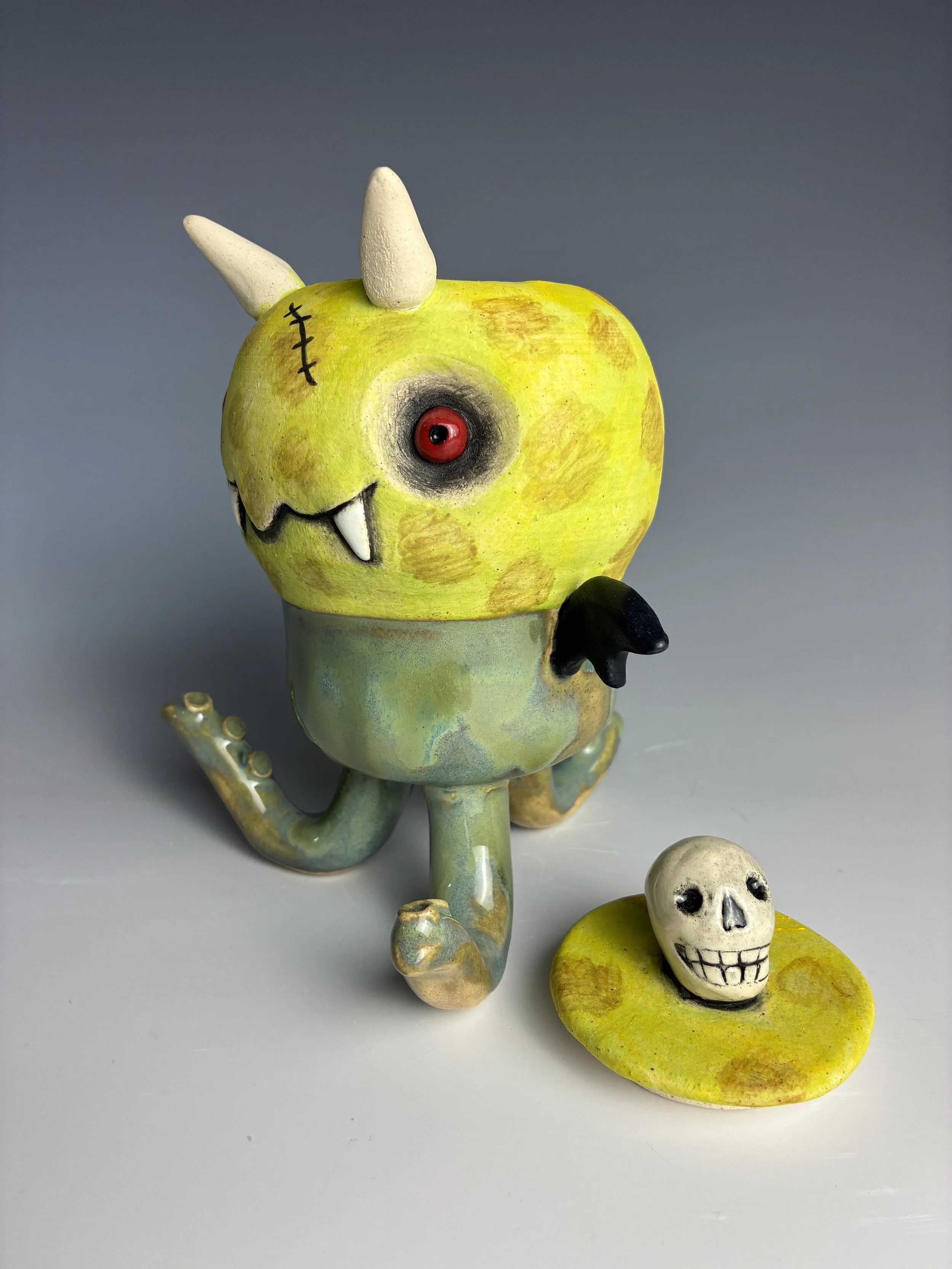 Olive Creepy Crawly Lidded Vessel.JPG