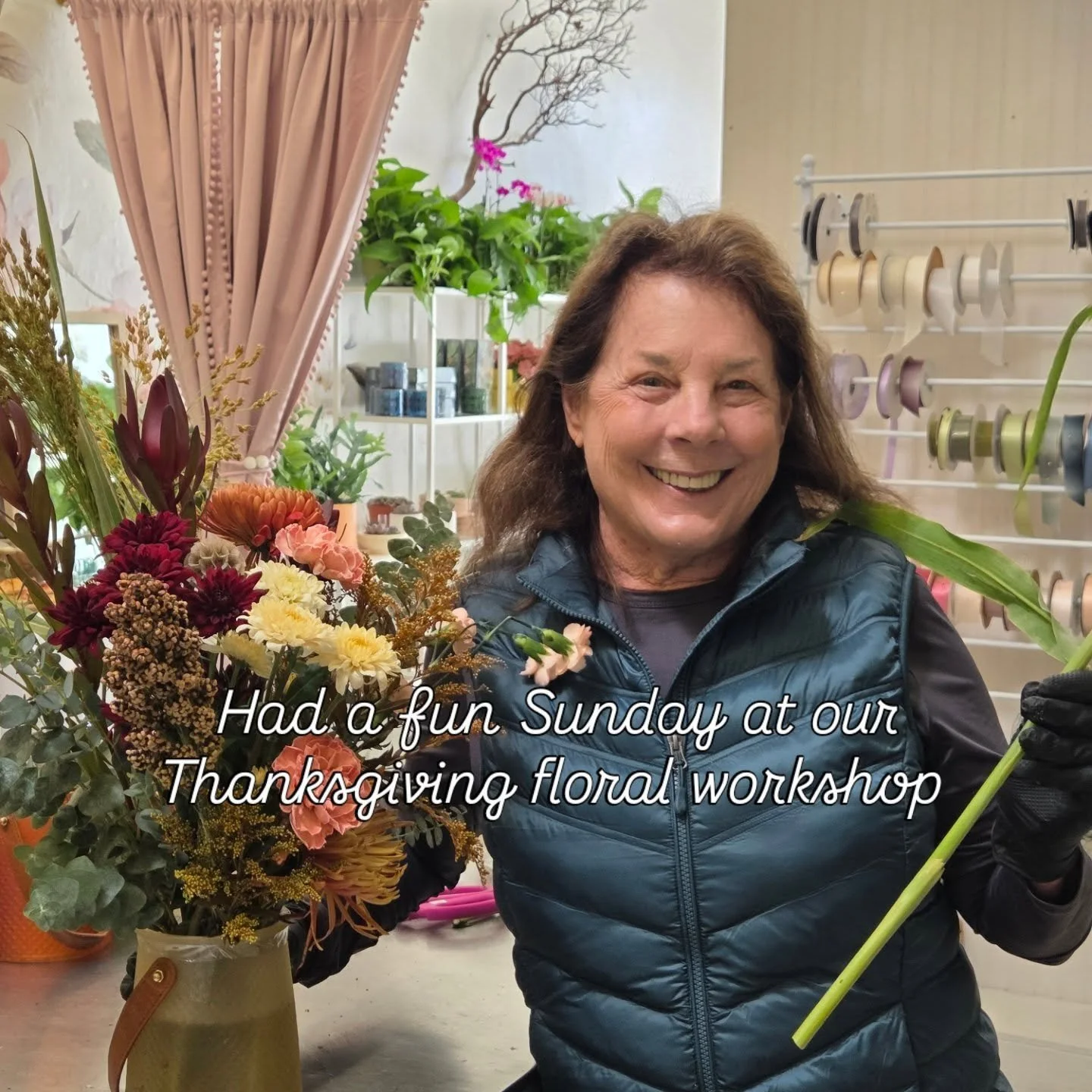 We had a fun day Sunday at our Thanksgiving floral design workshop. Be on the lookout out if our wreath design class coming up Dec 7!