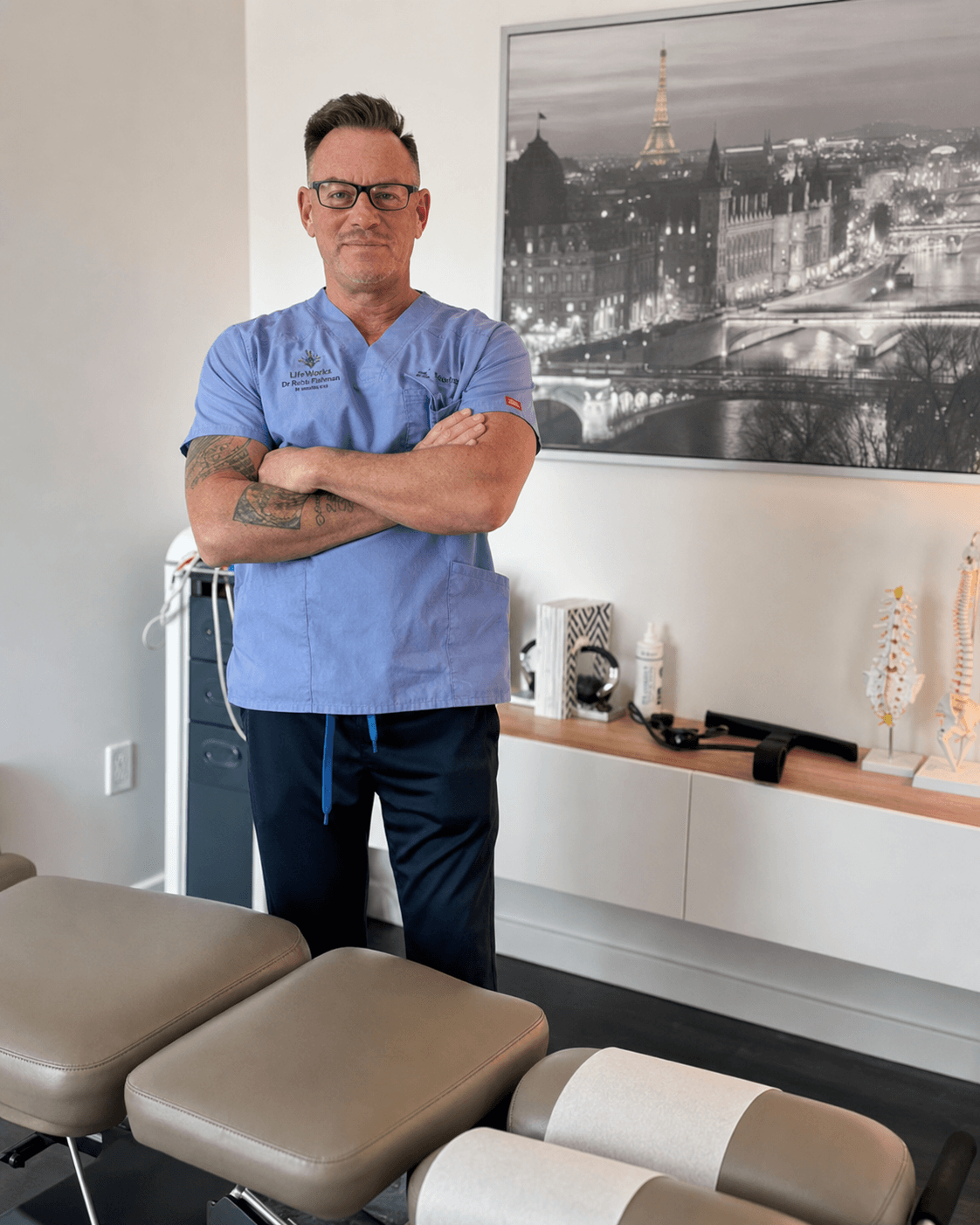 Dr. Robb Fishman in his chiropractic treatment room in Monroeville