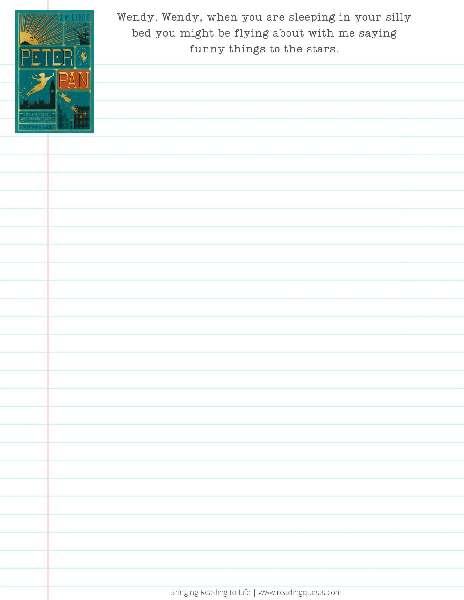 Free Writing Printables for Peter Pan _ Reading Quests