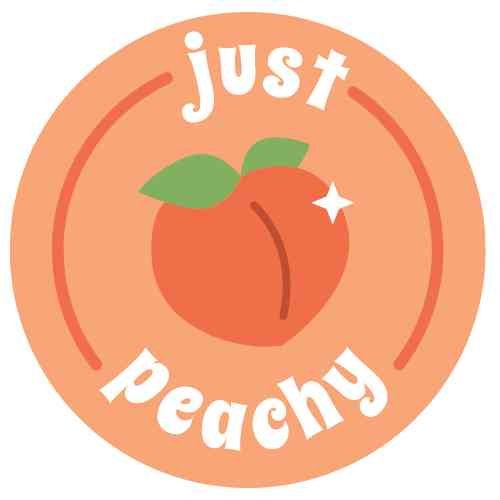 Graphic of peach logo that says "Just peachy"
