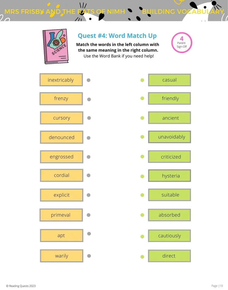 Mrs Frisby and the Rats of NIMH, Free Printables _ Reading Quests