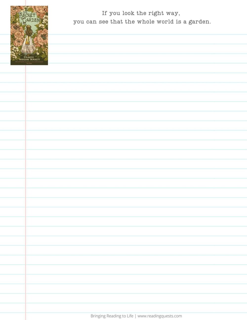 Free Writing Printables for The Secret Garden _ Reading Quests
