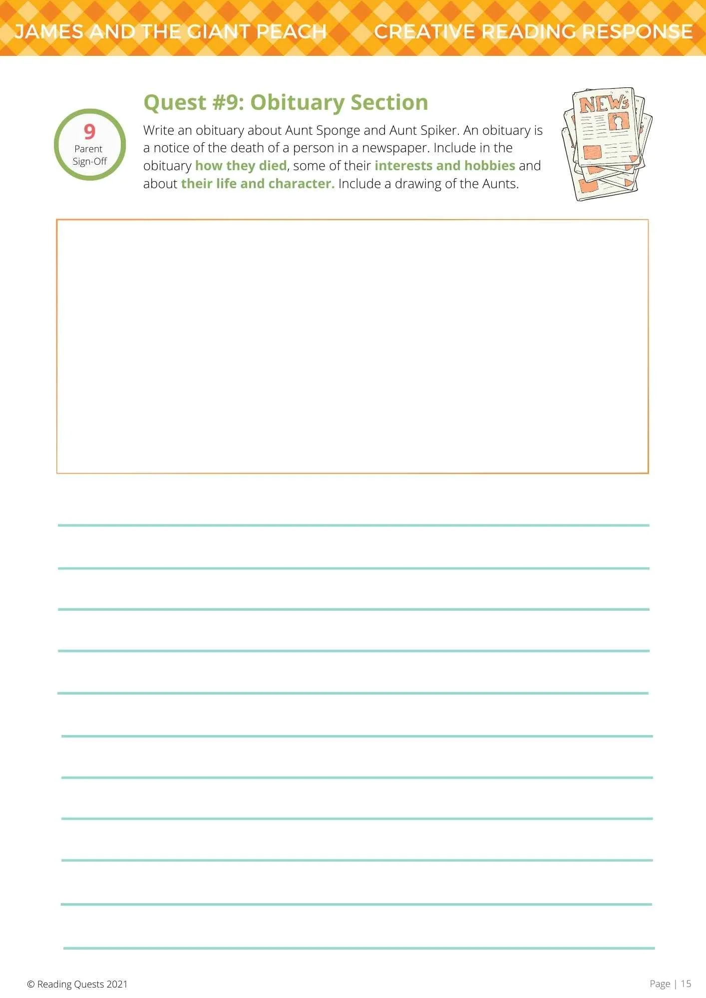 James and the Giant Peach - Free Printables _ Reading Quests