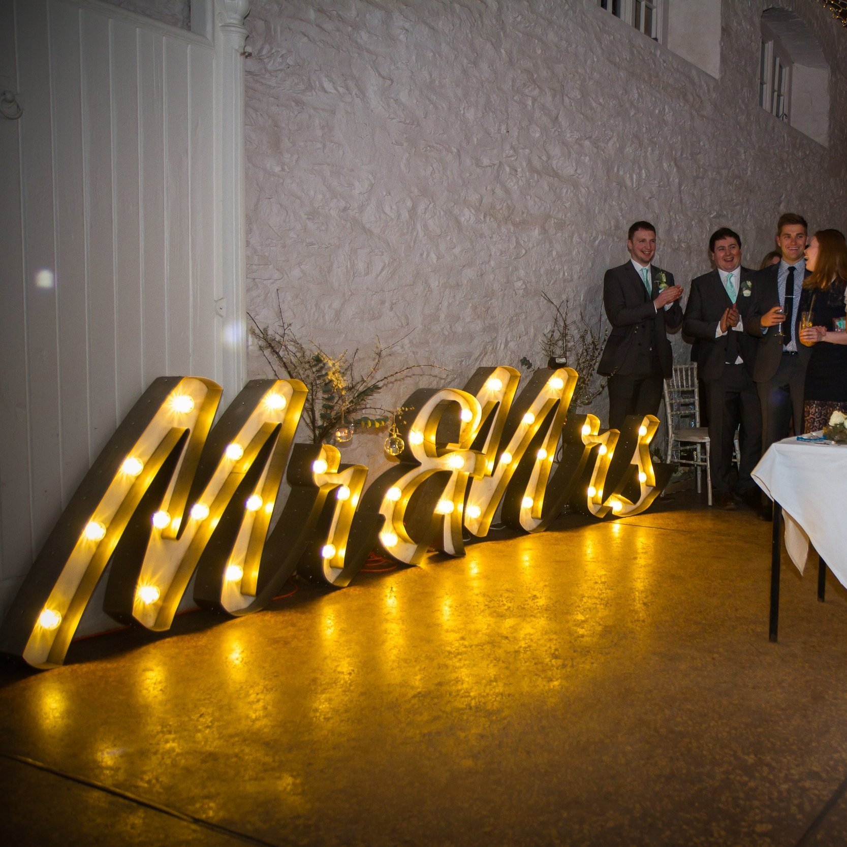 Mr & Mrs letter lights, steel band