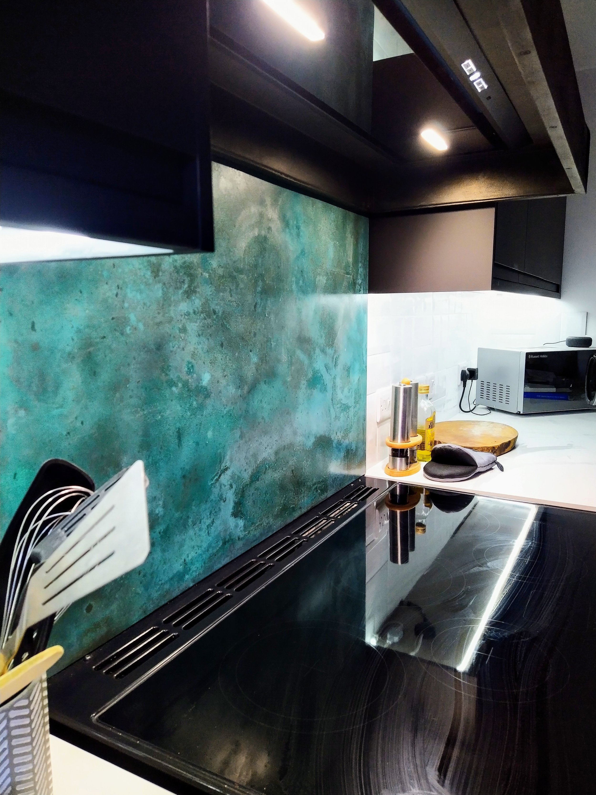 AD Designs bespoke patinated verdigris copper splashback