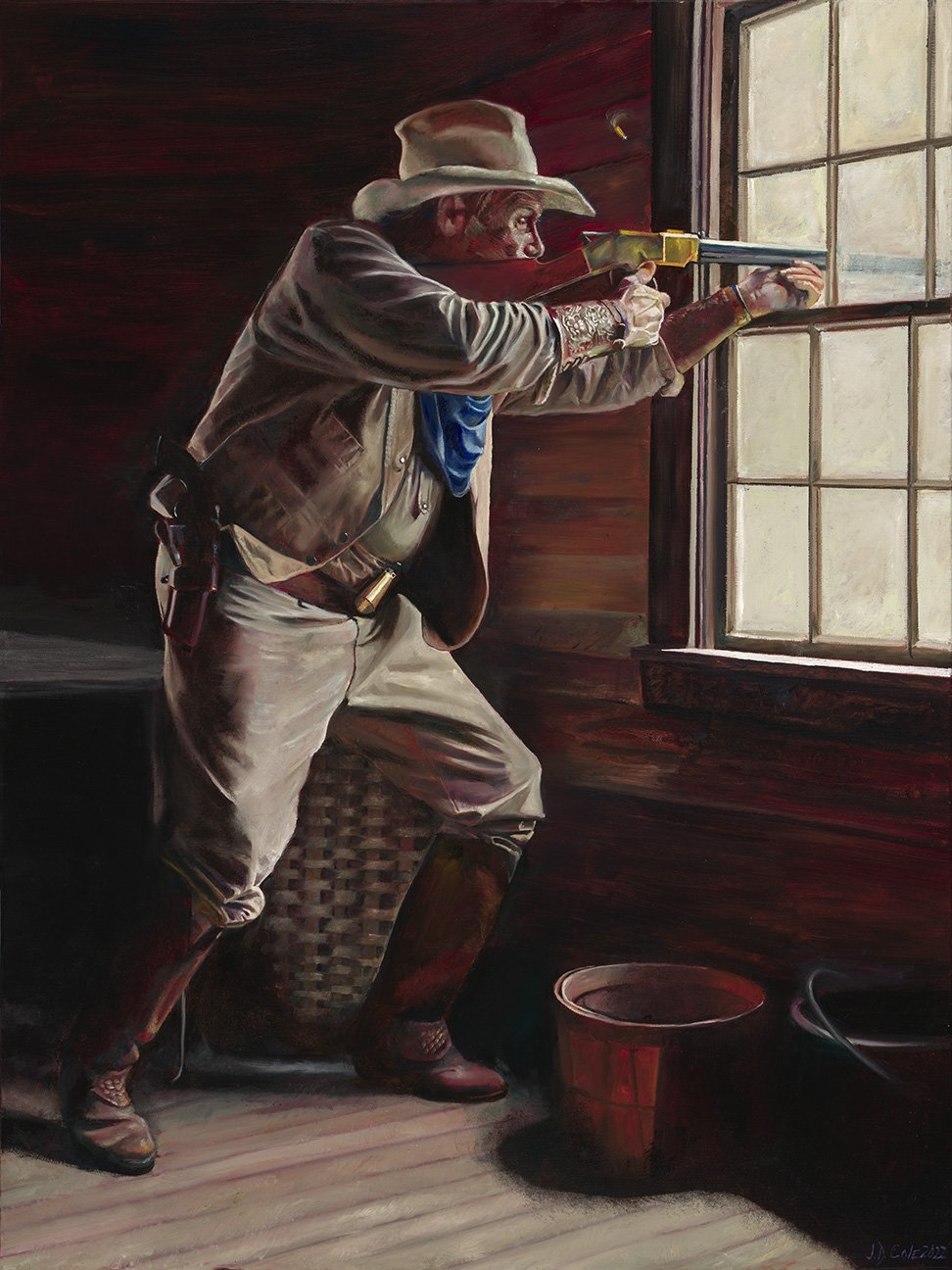 RETURNING FIRE,  40" x 30",  Oil on canvas, Available......To inquire please contact jdcole@gci.net
