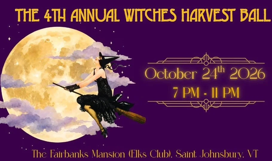 Witch riding a broomstick flying past full moon