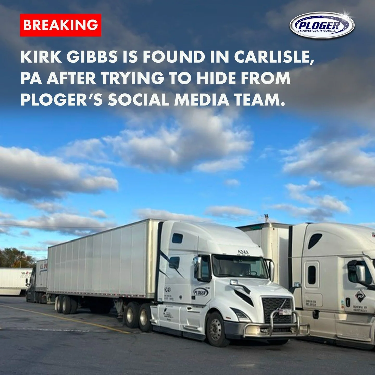 🕵️&zwj;♂️ 𝐒𝐏𝐎𝐓𝐓𝐄𝐃: 𝐃𝐑𝐈𝐕𝐄𝐑 𝐇𝐈𝐃𝐄-𝐀𝐍𝐃-𝐒𝐄𝐄𝐊! 🕵️&zwj;♂️

We see you, Kirk Gibbs! 👀

You thought you could hide from the Ploger social media team, didn't you? 😉 We heard you were parked up in Carlisle, PA, getting ready for your