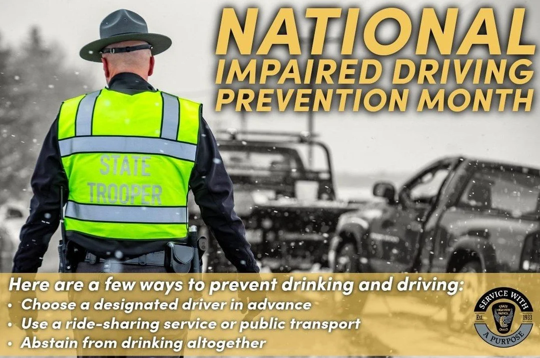 🚘 December is National Impaired Driving Prevention Month. Driving sober isn&rsquo;t just the right choice, it&rsquo;s a lifesaving one. In 2024, Ohio saw 10,744 crashes related to operating a vehicle impaired (OVI). This month serves as a powerful r