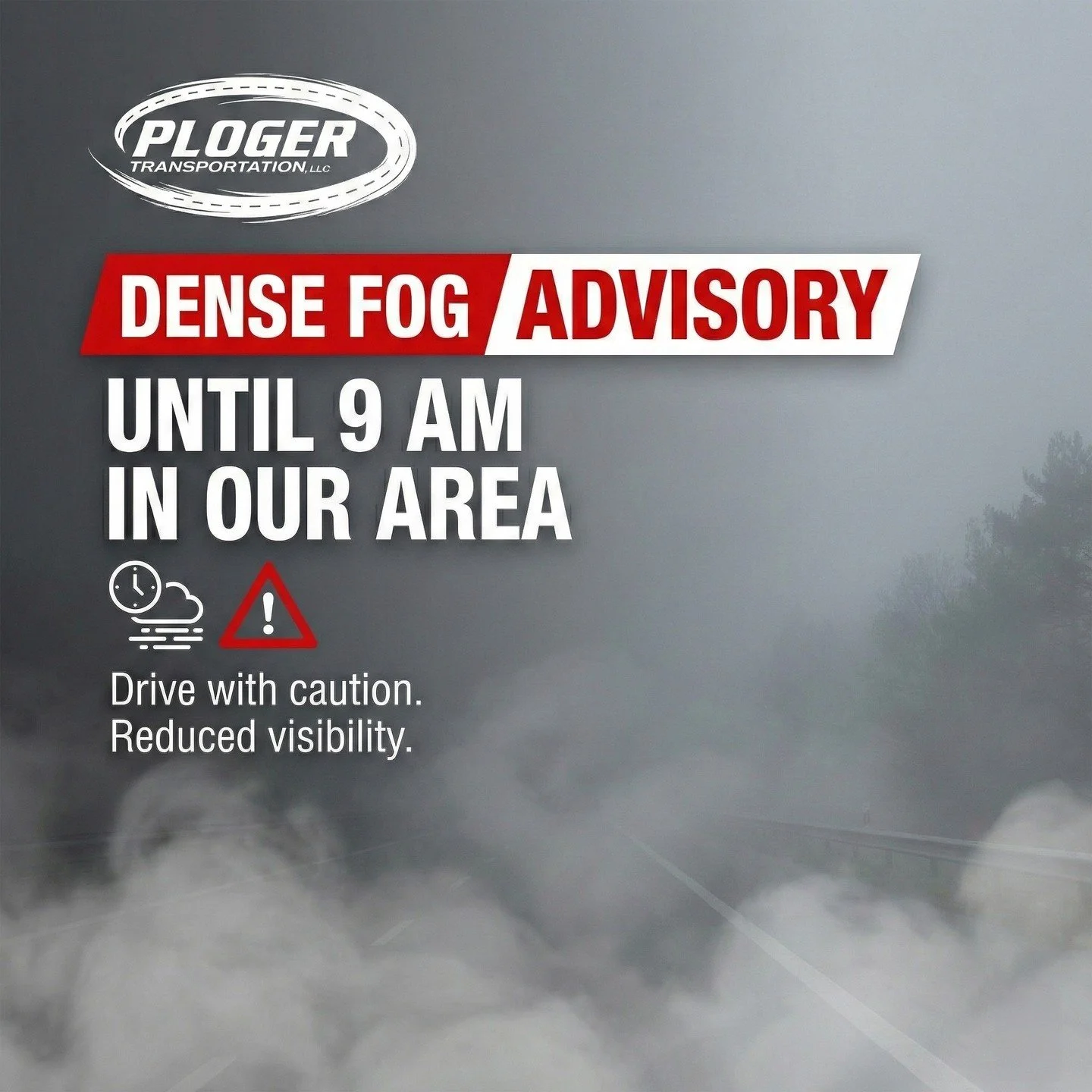 Attention Ploger Fleet! We&rsquo;ve got a thick one out there today. A Dense Fog Advisory is in effect for the Norwalk area until 9:00 AM. Currently, it&rsquo;s 34&deg;F and mostly cloudy, but that visibility is the real kicker!

Our drivers are the 