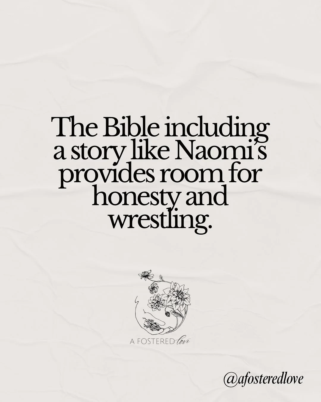 Thinking about how we need stories like Naomi&rsquo;s. We need to see that there is room for wrestling and that ultimately Yahweh is not finished. 

Your loss matters
&amp;
He isn&rsquo;t finished yet. 

Period. 

#loss #adoption #fostercare #formerf