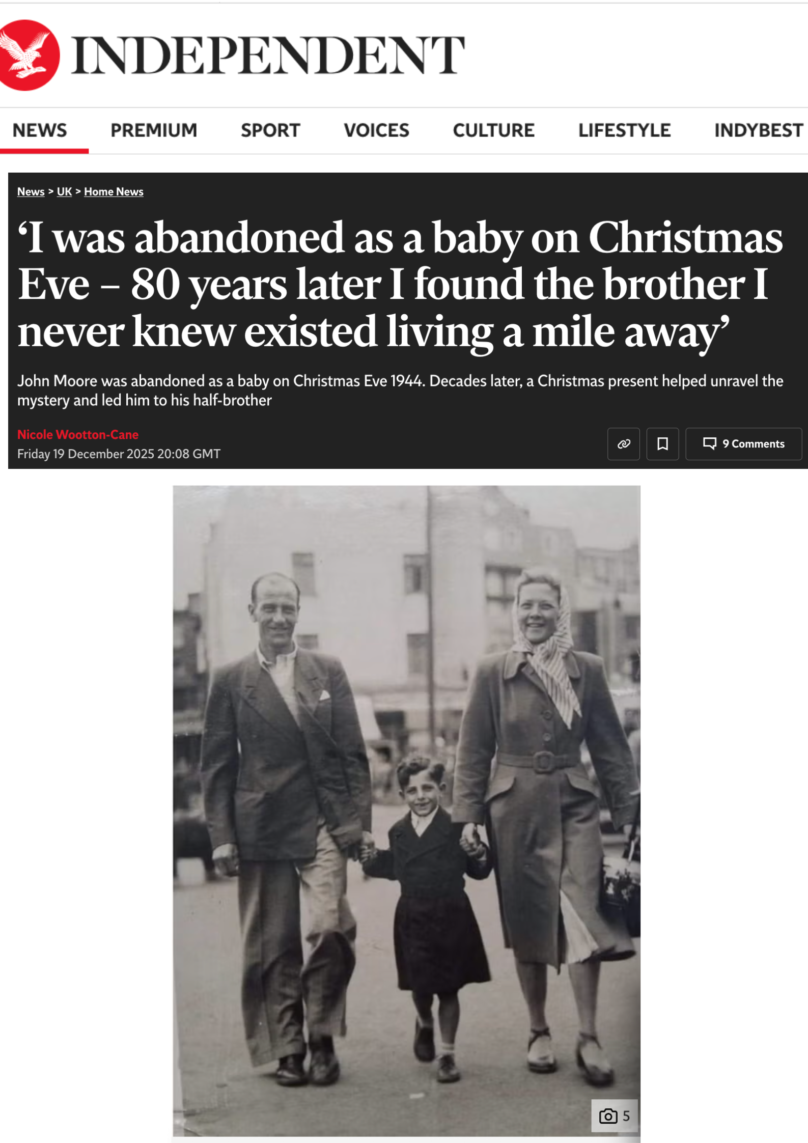 A baby abandoned on Christmas Day meets brother 80 years letter