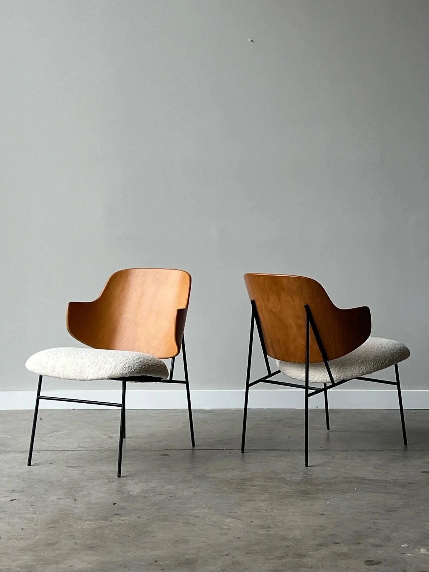 AVAILABLE ~ Mid-century &lsquo;Penguin&rsquo; accent chairs selling separately or as a pair 

Designed by Ib Kofod Larsen for Selig, Denmark. These iconic chairs were designed in the 1950s with a limited production in the 1960s. They feature a unique