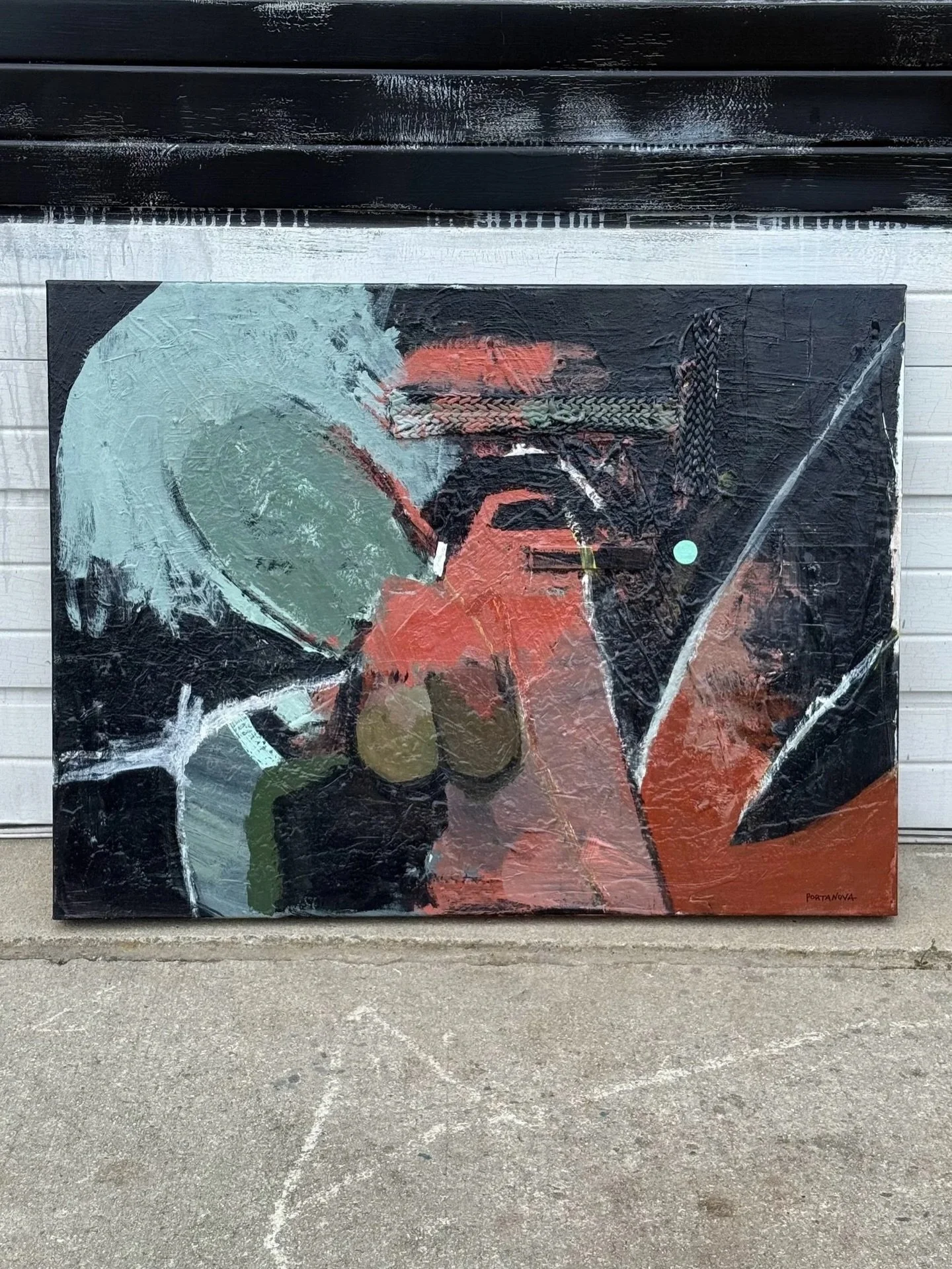 The Creation of Eve (after Michelangelo) by @nickportanova 

Acrylic, leather and wood on a gallery wrapped canvas, unframed, 2025 

&bull;

Artist Statement

&ldquo;The Creation of Eve&rdquo; is a modern view ofMichelangelo&rsquo;s magnum opus on th