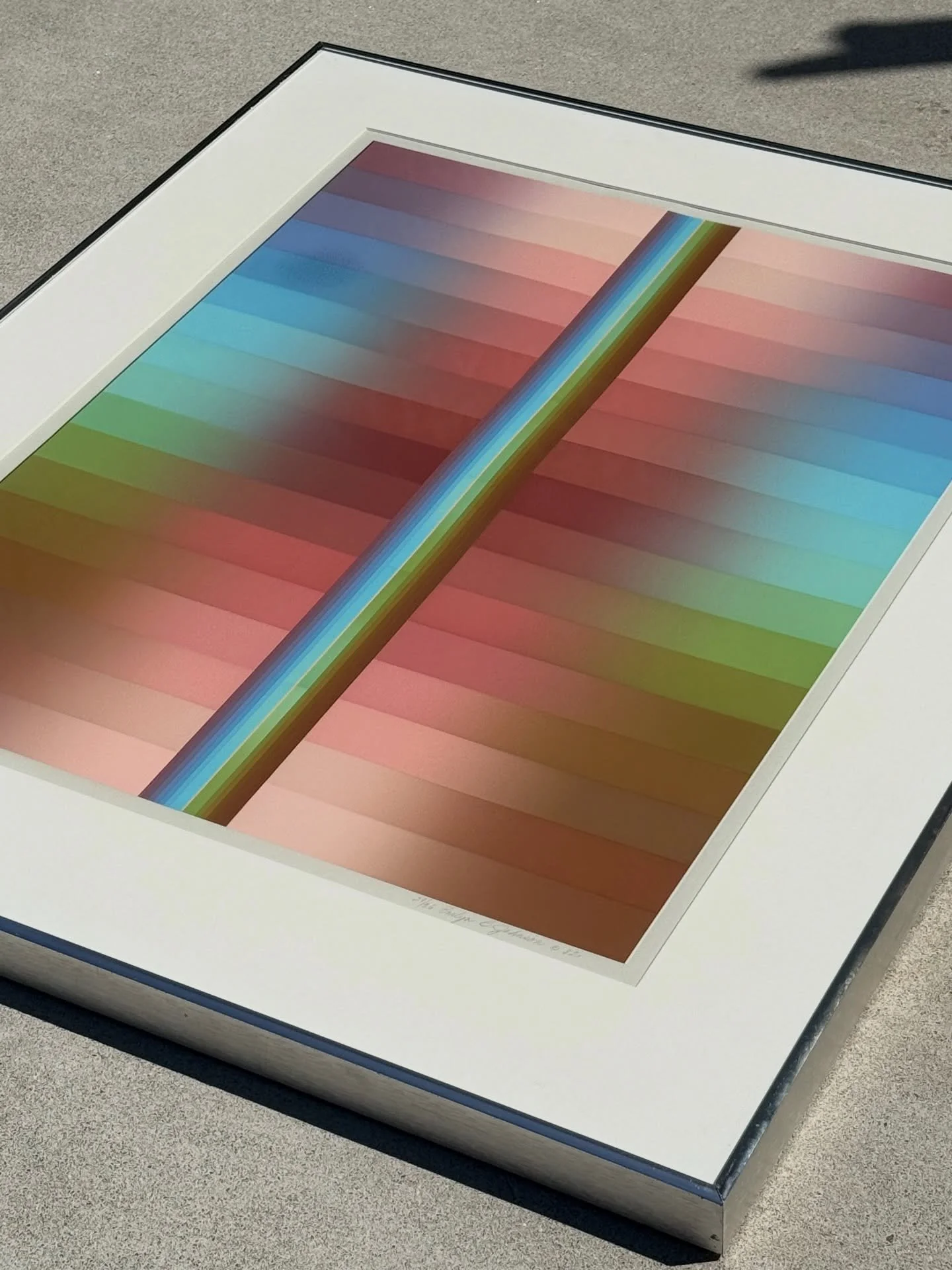 AVAILABLE ~ Vintage signed screenprint by artist Evelyn B. Johnson. Dated 1982 and numbered 29/36. Entitled &lsquo;Sky Light XXXI.&rsquo; 

Evelyn B. Johnson was a 20th-century American artist known for her vibrant contributions to Op Art (optical ar