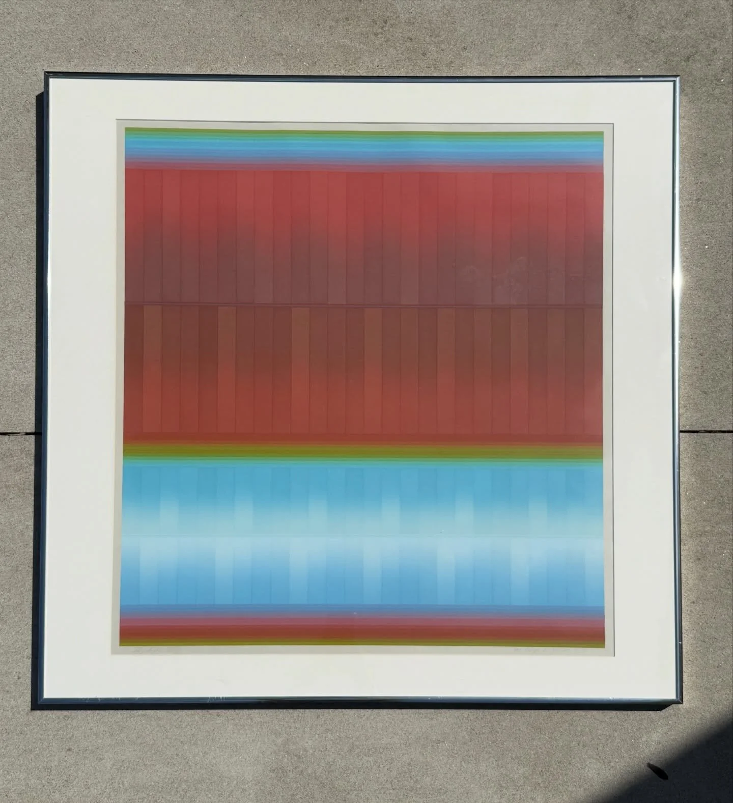 AVAILABLE ~ Vintage framed screenprint by artist Evelyn B. Johnson. Numbered 6/25 and dated 1982, entitled &lsquo;Sky Light XXVIII.&rsquo; 

Evelyn B. Johnson was a 20th-century American artist known for her vibrant contributions to Op Art (optical a