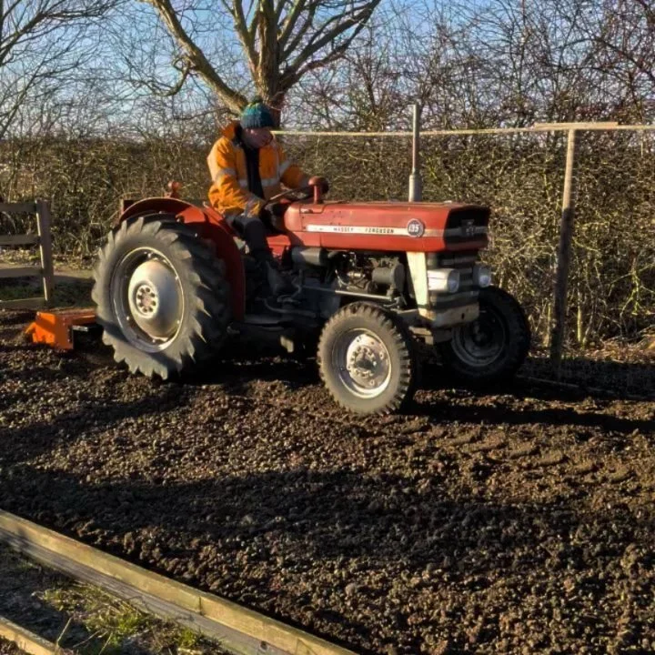 Taking advantage of the frozen ground for a little bit of rotovating, followed up with a layer of soil improver. 
After several years of determination to dig, hoe and weed myself I've decided that things need to be a little different so I let  @miste