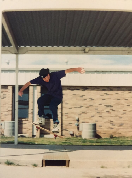 Nate, circa 1993 - Ollie over drainage grate, behind elementary school, Wills Point, TX