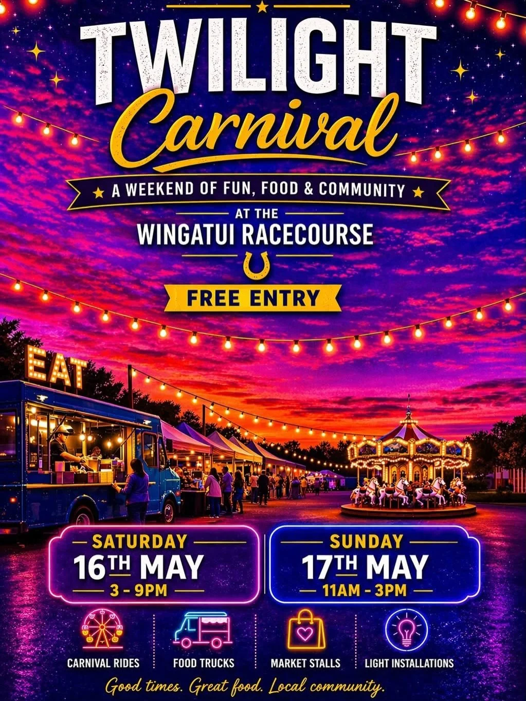 🎡 Heading along to the Wingatui Twilight Carnival this weekend, 16th &amp; 17th May? 🎡

MKT Party Place will be joining in the festivities with TWO exciting events upstairs at Party Place! 🎉

&mdash;&mdash;&mdash;&mdash;&mdash;&mdash;&mdash;&mdash